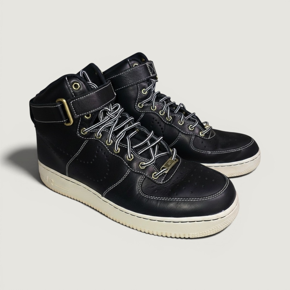 Nike Air Force 1 High Black White Contrast Stitch‎ Gold 386161-007 Mens 10.5